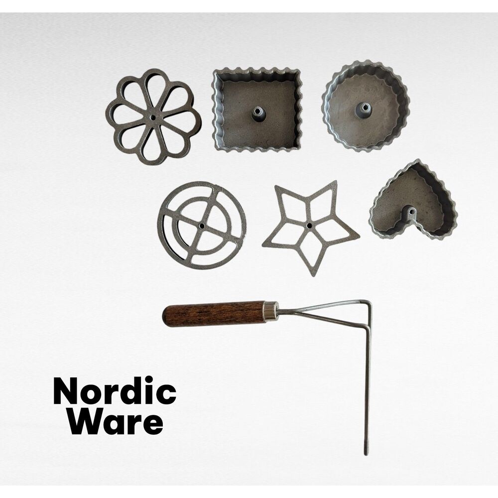 Vintage Nordic Ware Rosette Timbale Iron Set 6 Molds Heart Star Flower